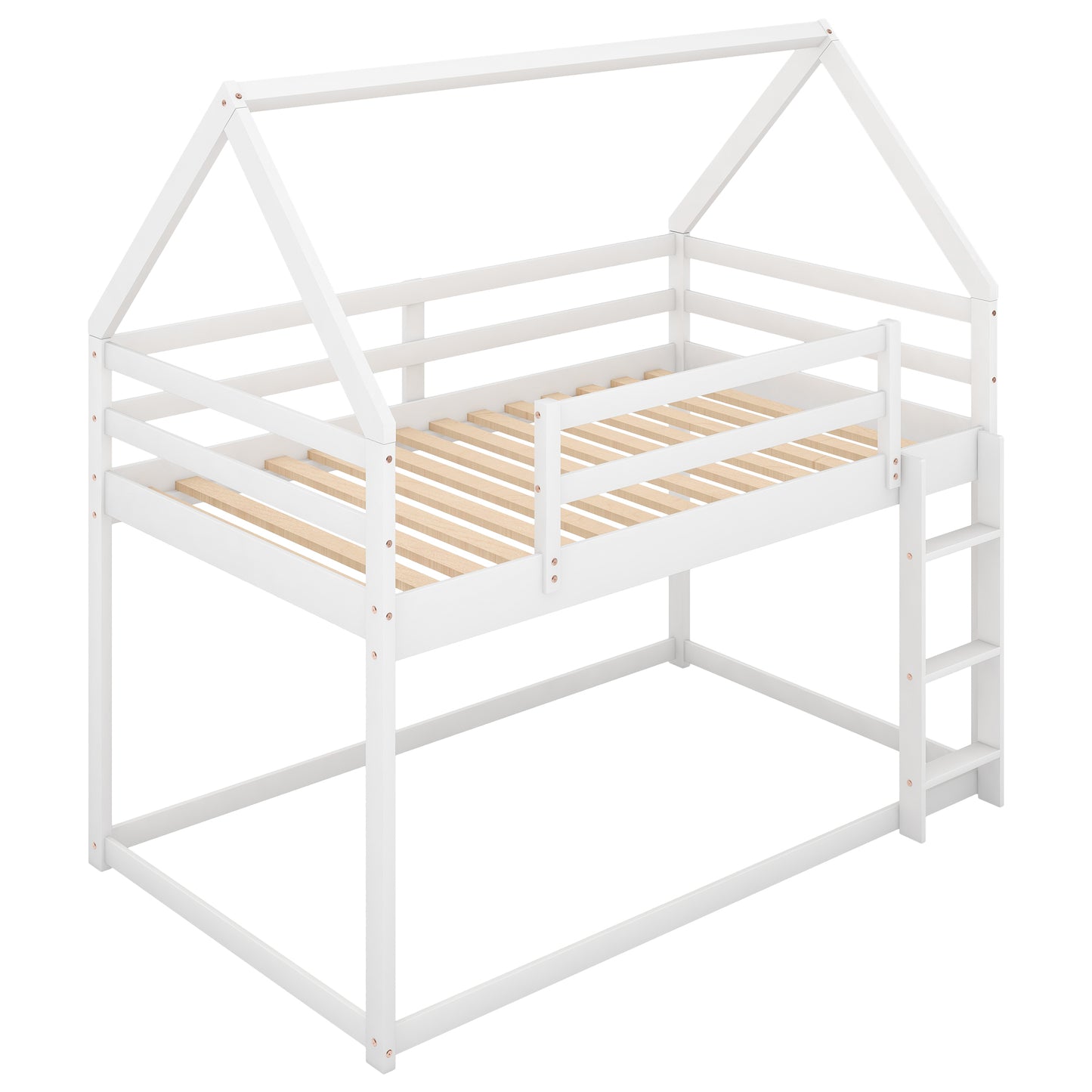 Twin over Twin Low Bunk Bed, House Bed with Ladder, White(OLD SKU:WF197808AAK) image 10