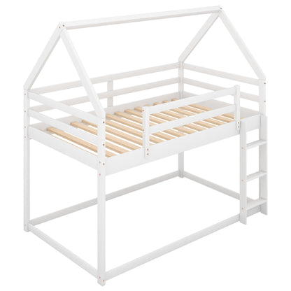 Twin over Twin Low Bunk Bed, House Bed with Ladder, White(OLD SKU:WF197808AAK) image 10