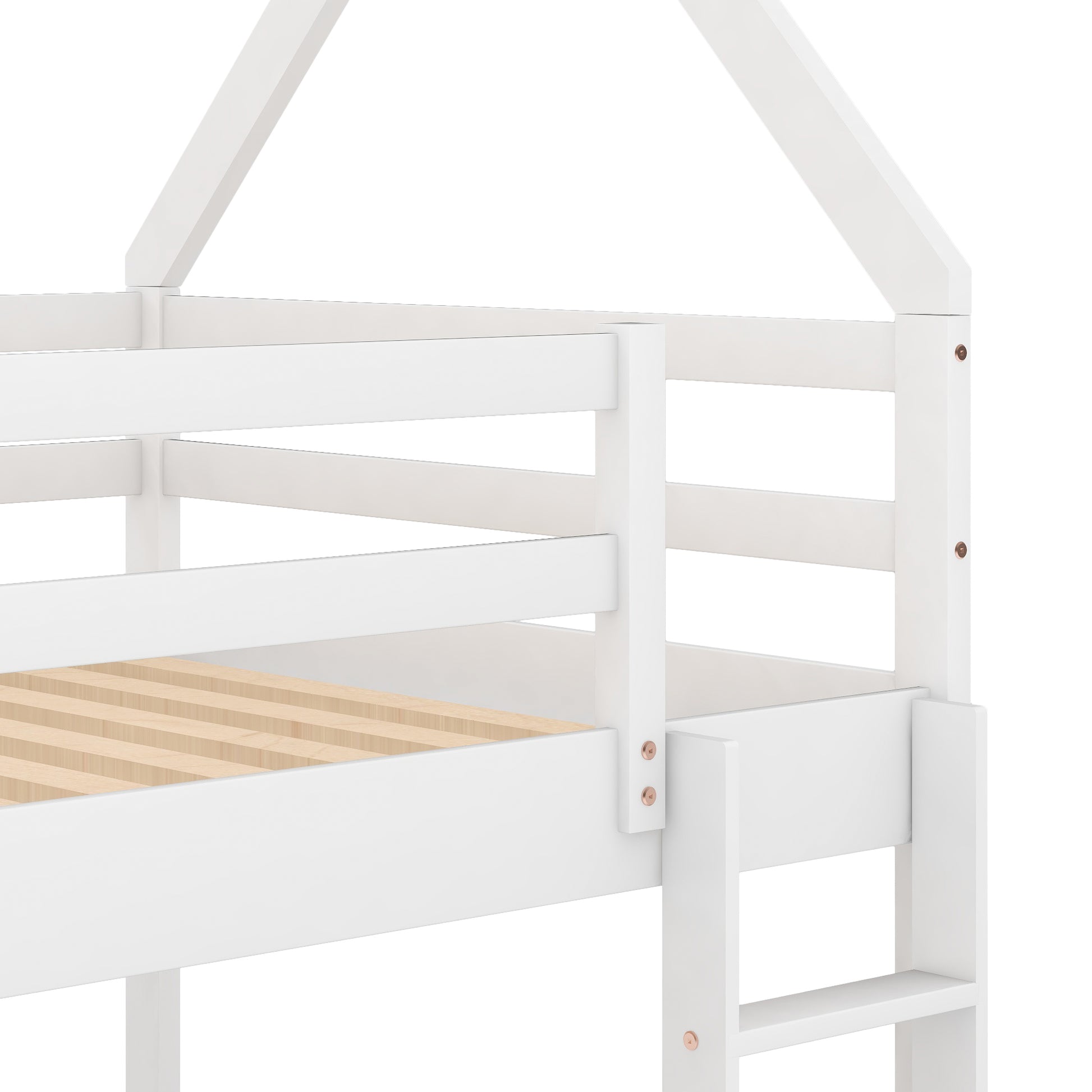 Twin over Twin Low Bunk Bed, House Bed with Ladder, White(OLD SKU:WF197808AAK) image 5