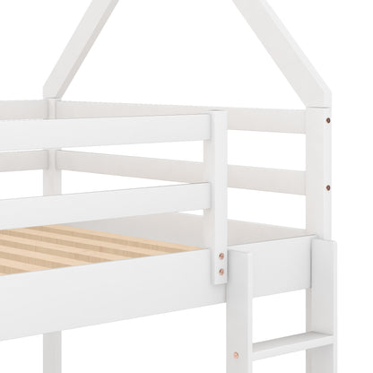 Twin over Twin Low Bunk Bed, House Bed with Ladder, White(OLD SKU:WF197808AAK) image 5
