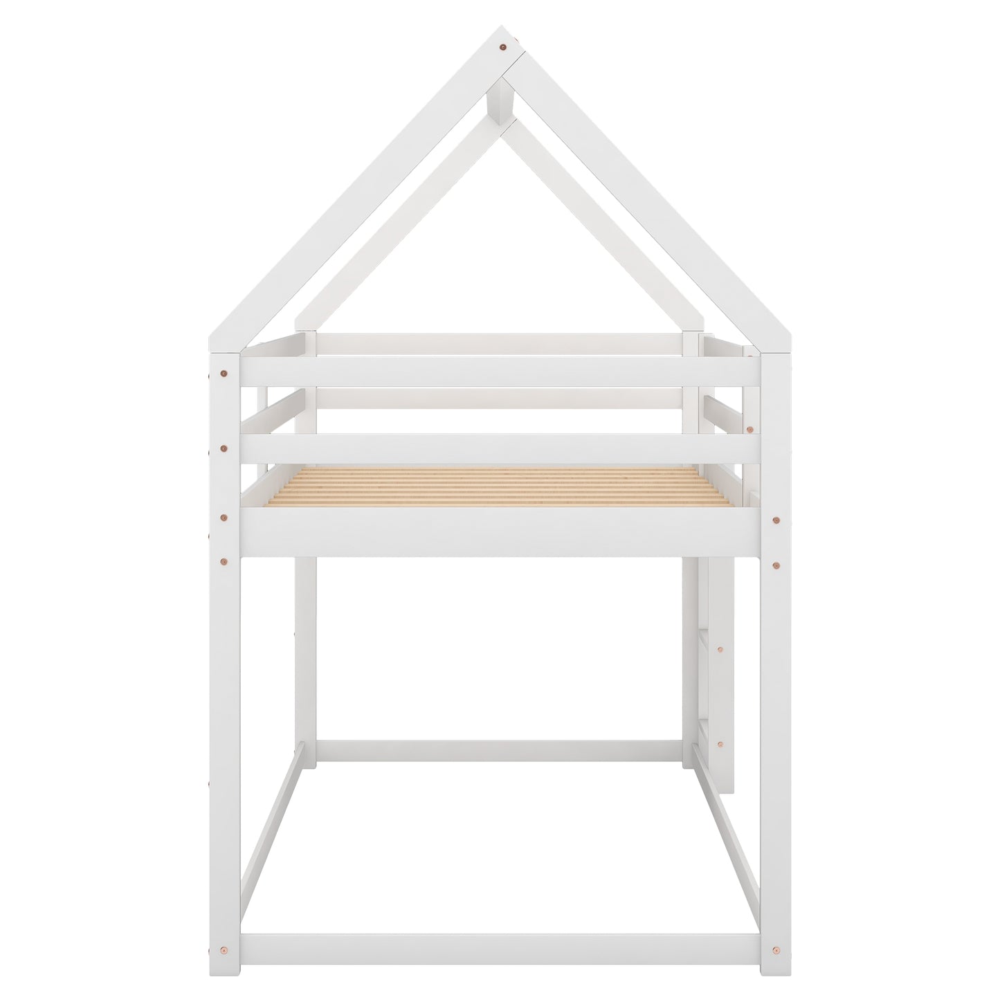 Twin over Twin Low Bunk Bed, House Bed with Ladder, White(OLD SKU:WF197808AAK) image 6