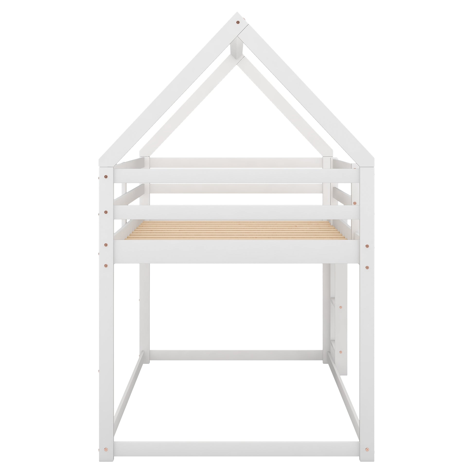 Twin over Twin Low Bunk Bed, House Bed with Ladder, White(OLD SKU:WF197808AAK) image 6