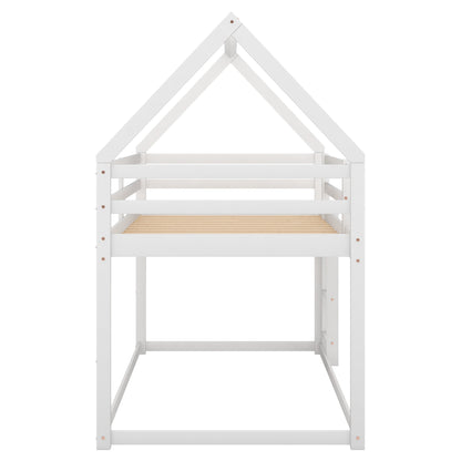 Twin over Twin Low Bunk Bed, House Bed with Ladder, White(OLD SKU:WF197808AAK) image 6