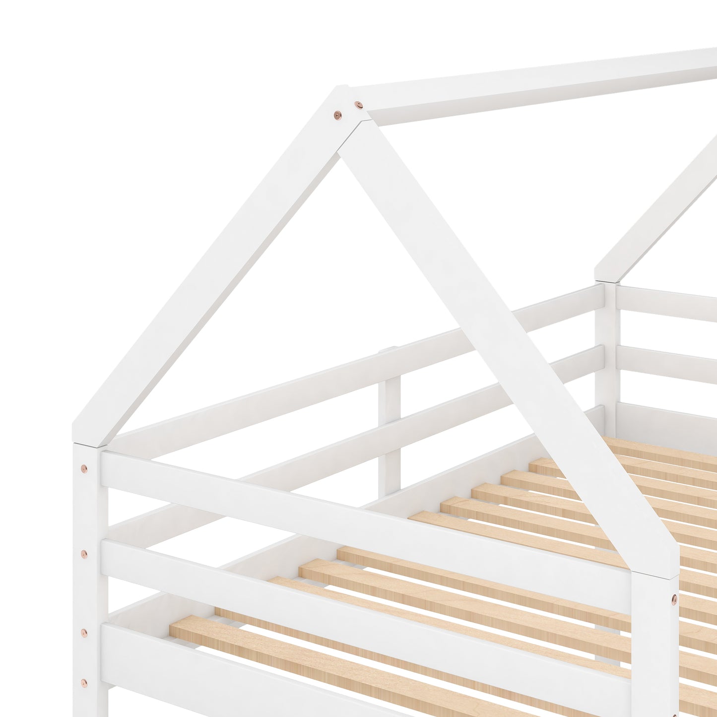 Twin over Twin Low Bunk Bed, House Bed with Ladder, White(OLD SKU:WF197808AAK) image 8