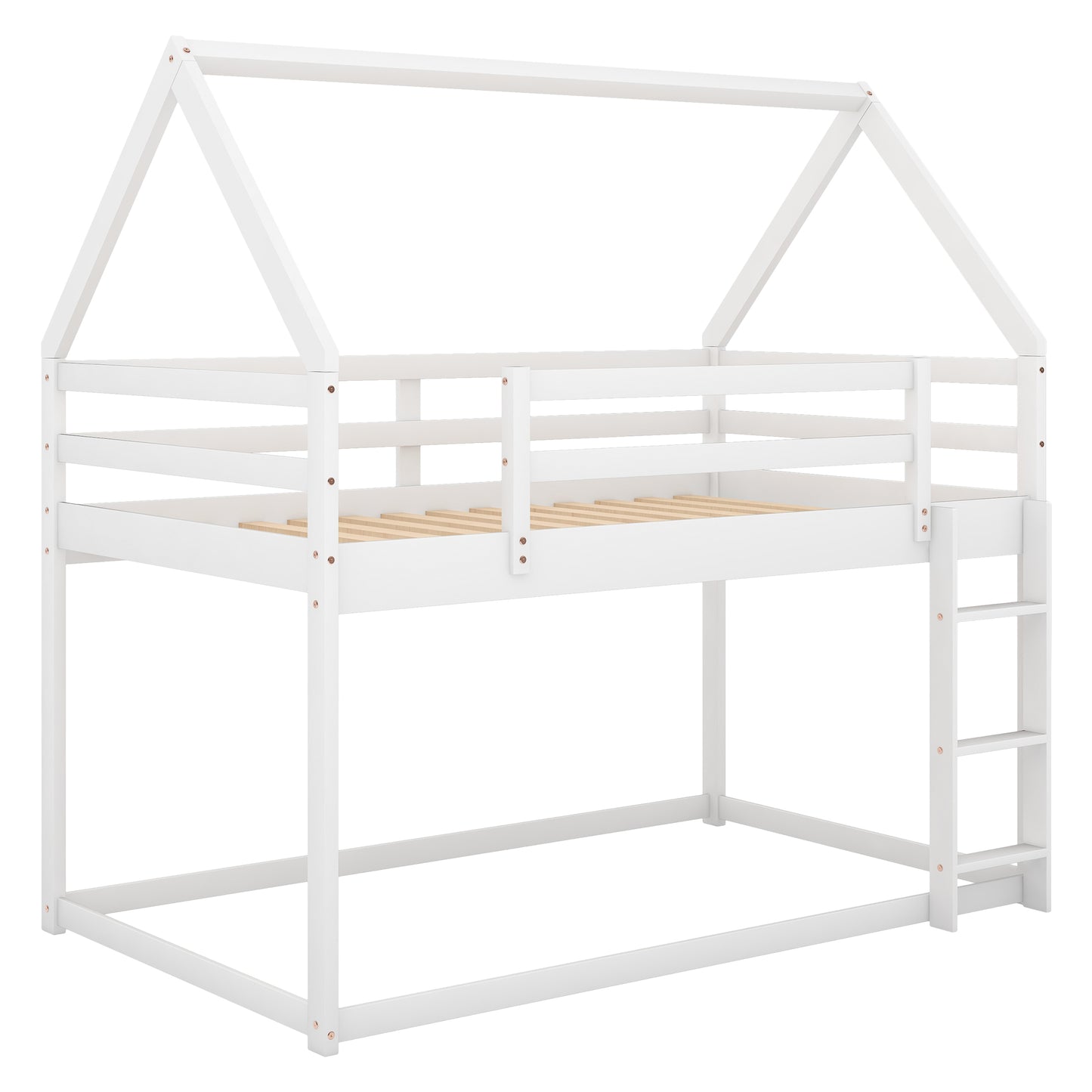 Twin over Twin Low Bunk Bed, House Bed with Ladder, White(OLD SKU:WF197808AAK) image 11