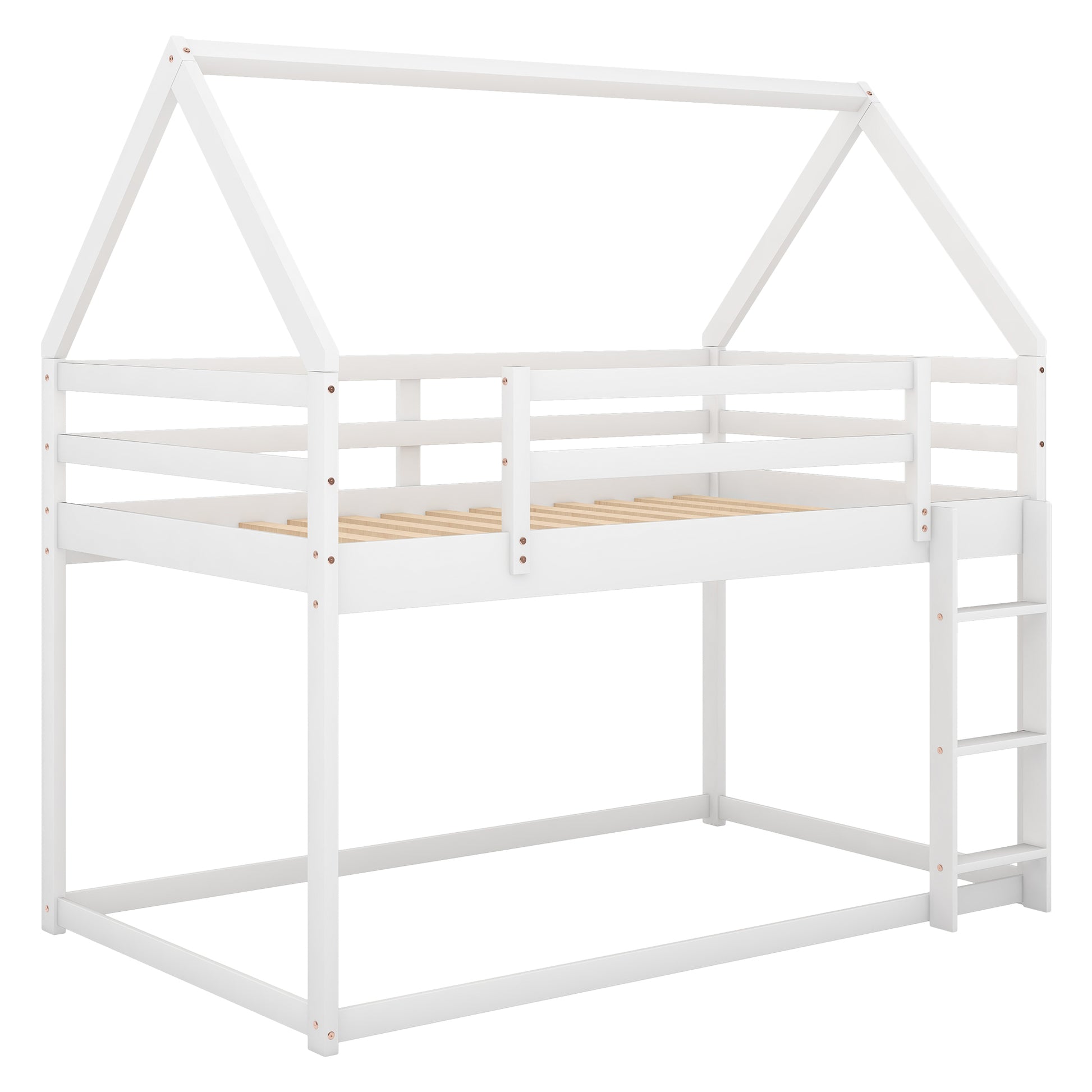 Twin over Twin Low Bunk Bed, House Bed with Ladder, White(OLD SKU:WF197808AAK) image 11