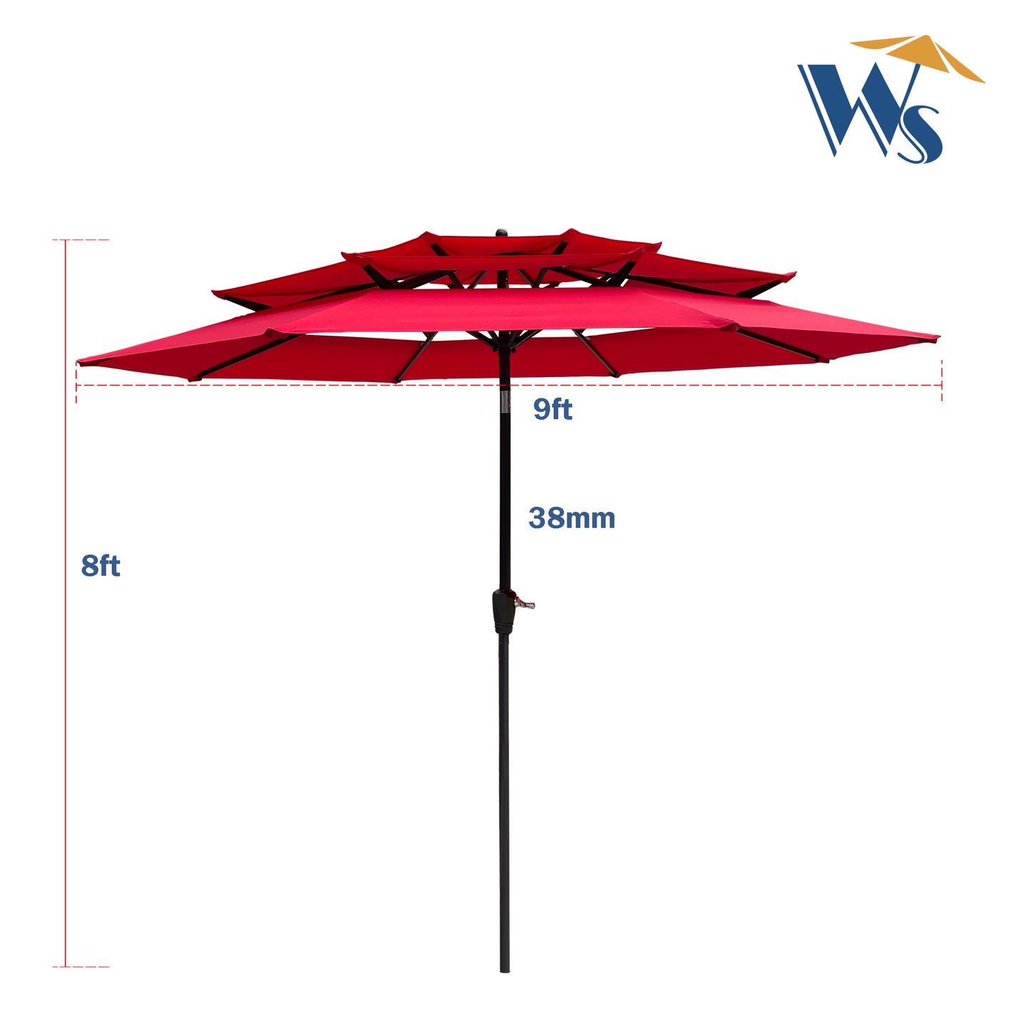 9Ft 3-Tiers Outdoor Patio Umbrella with Crank and tilt and Wind Vents for Garden Deck Backyard Pool Shade Outside Deck Swimming Pool image 5