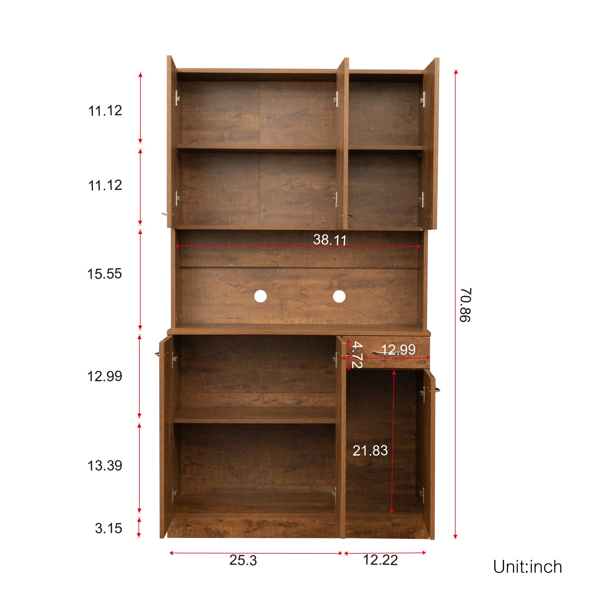 70.87" Tall Wardrobe& Kitchen Cabinet, with 6-Doors, 1-Open Shelves and 1-Drawer for bedroom,Walnut image 11
