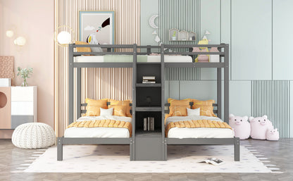 Twin over Twin & Twin Bunk Bed with Built-in Staircase and Storage Drawer,Gray image 6