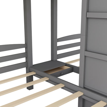 Twin over Twin & Twin Bunk Bed with Built-in Staircase and Storage Drawer,Gray image 10
