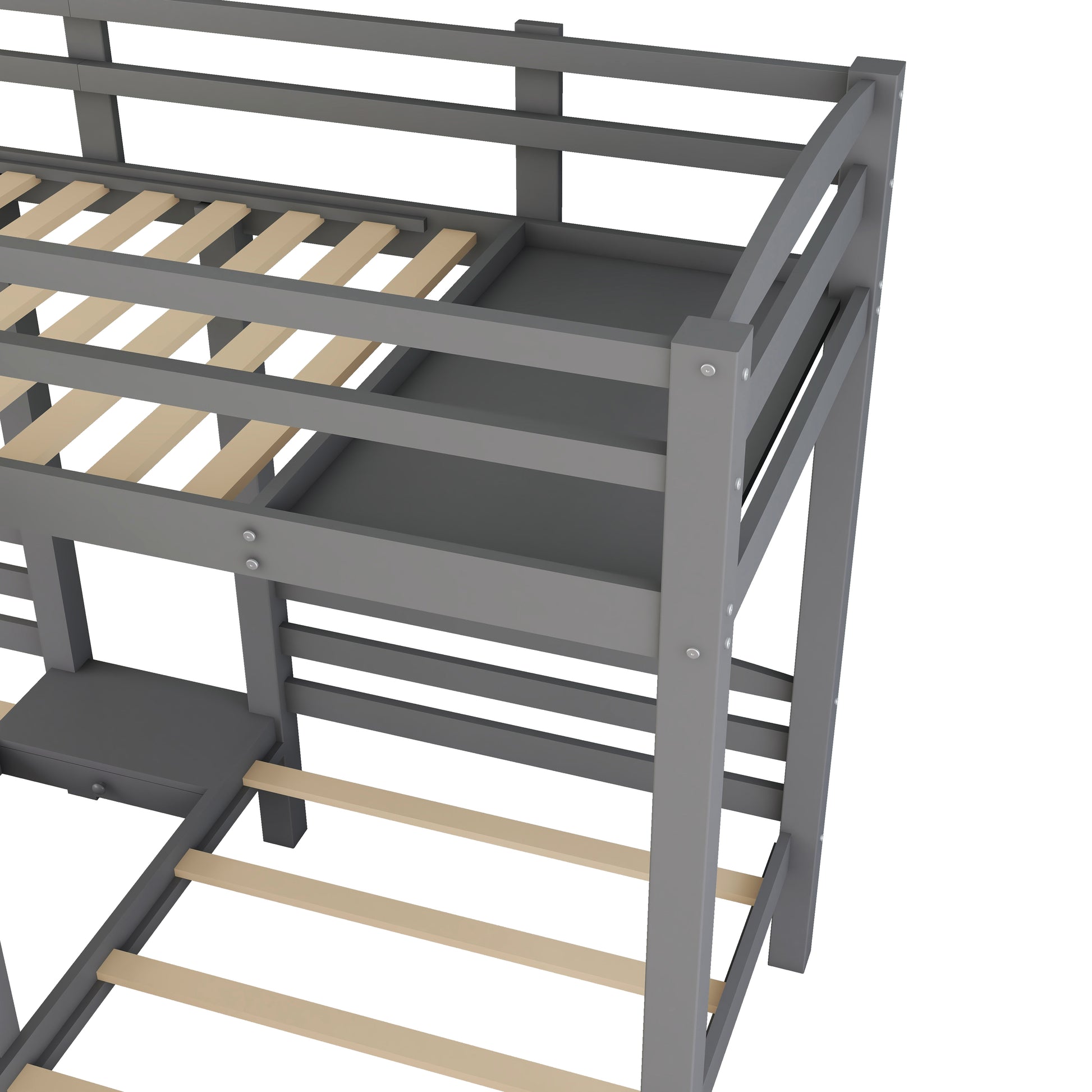 Twin over Twin & Twin Bunk Bed with Built-in Staircase and Storage Drawer,Gray image 9