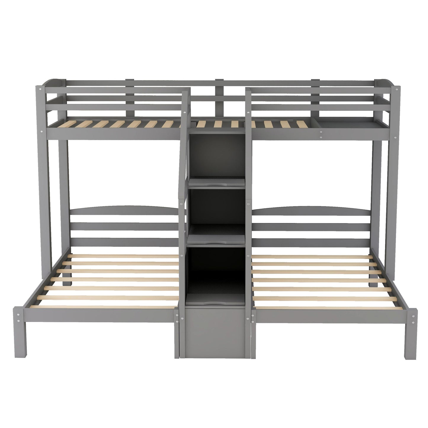 Twin over Twin & Twin Bunk Bed with Built-in Staircase and Storage Drawer,Gray image 7
