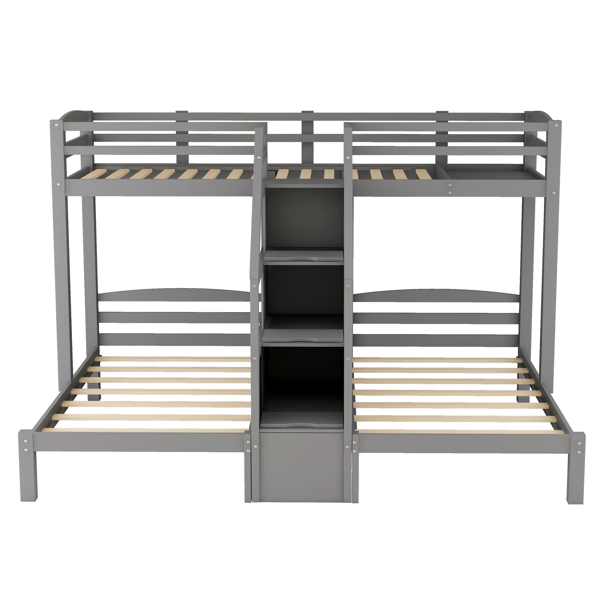 Twin over Twin & Twin Bunk Bed with Built-in Staircase and Storage Drawer,Gray image 7