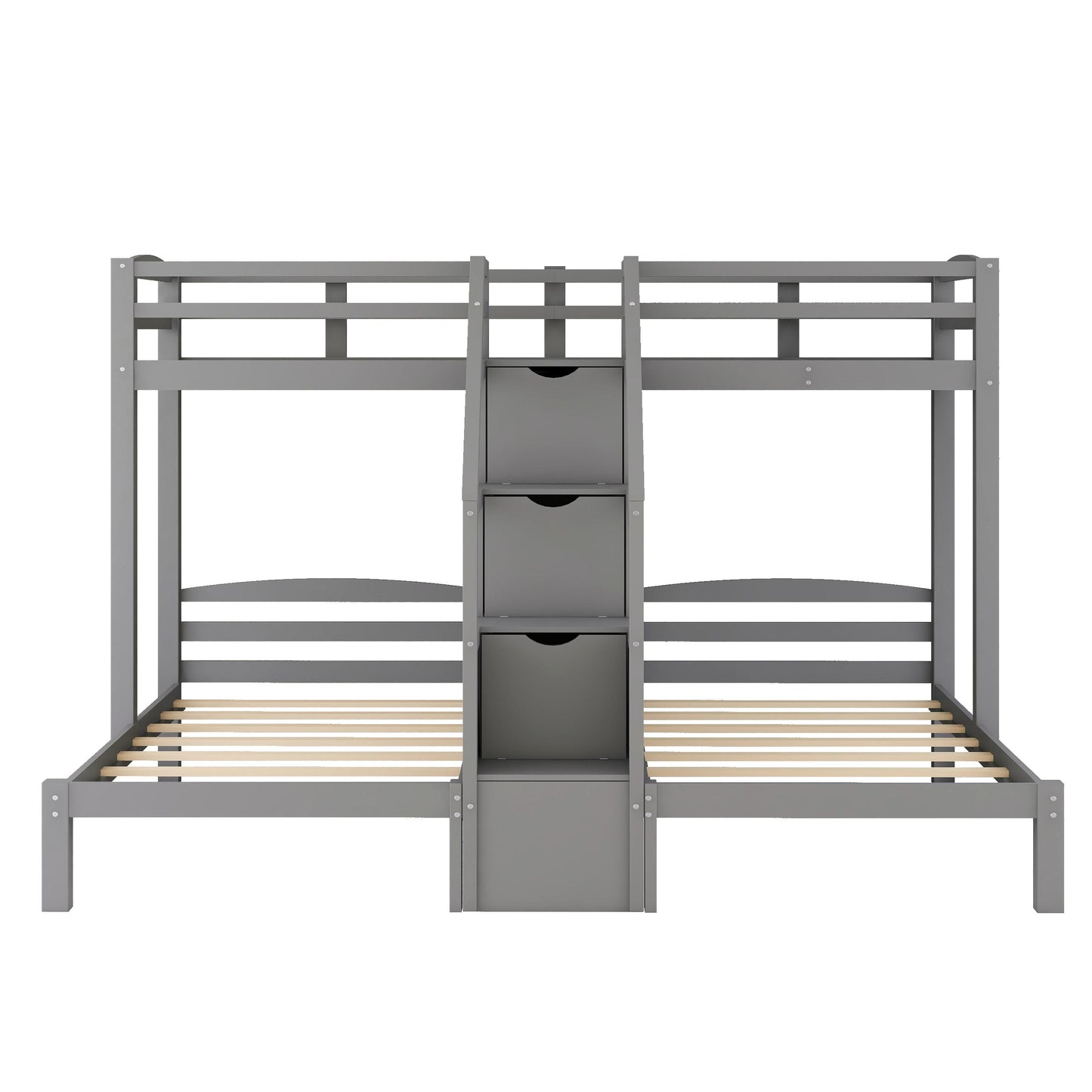 Twin over Twin & Twin Bunk Bed with Built-in Staircase and Storage Drawer,Gray image 12