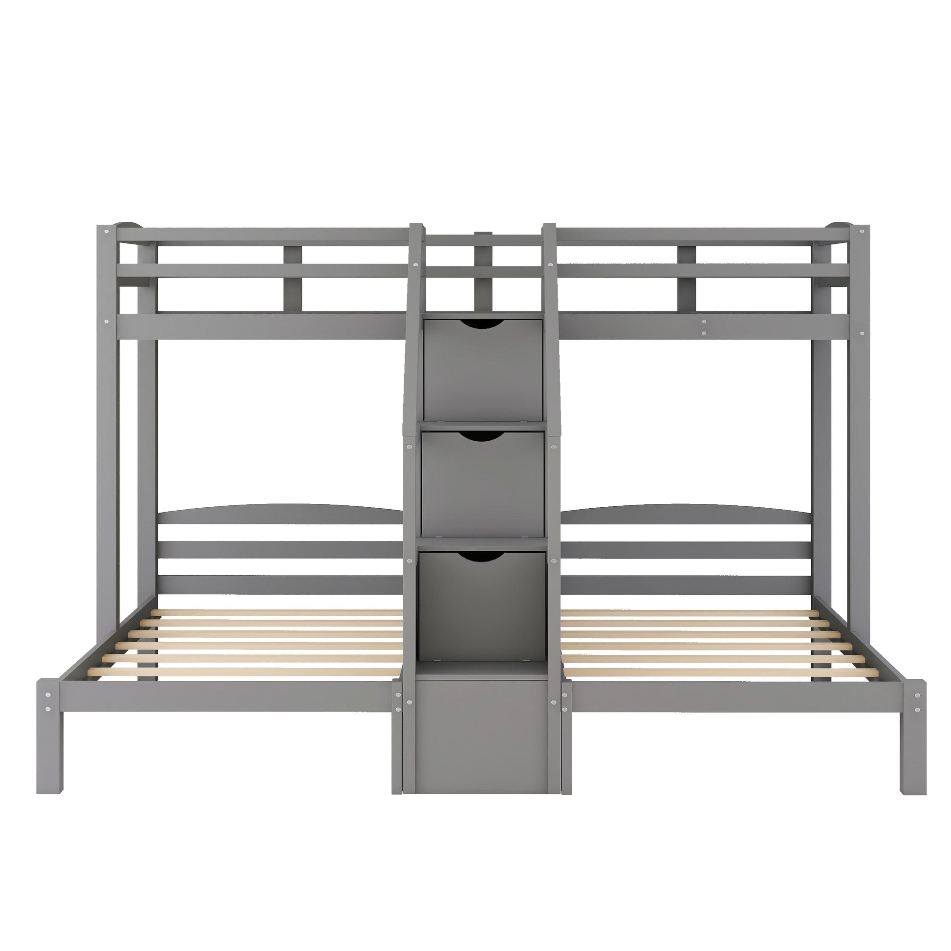 Twin over Twin & Twin Bunk Bed with Built-in Staircase and Storage Drawer,Gray image 12