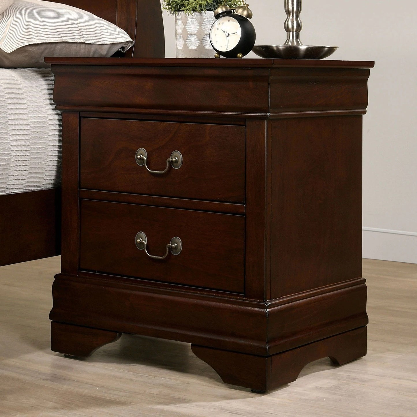 1pc Nightstand Cherry Finish Louis Philippe Solid wood English Dovetail Construction Antique Nickle Hanging Pulls image 2