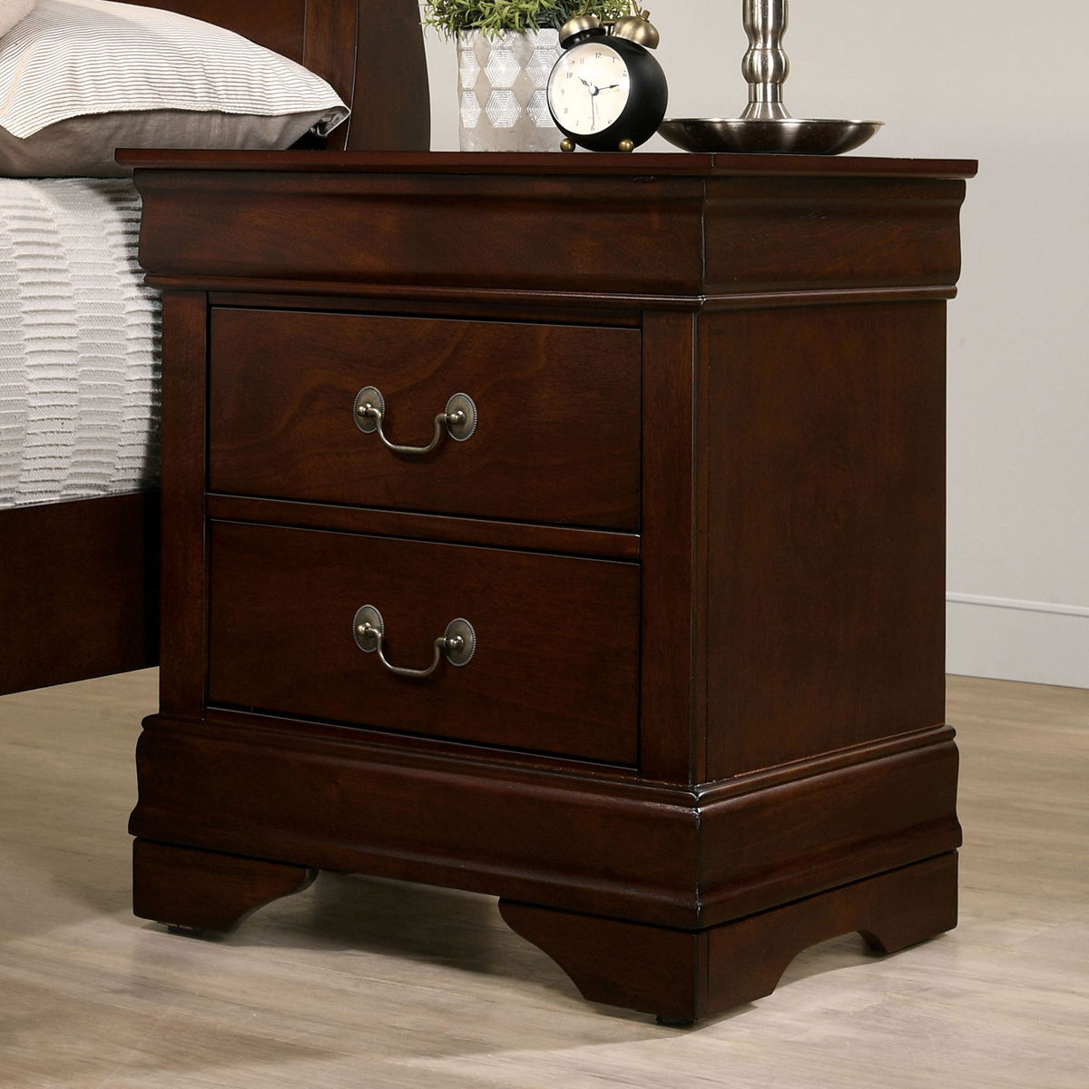 1pc Nightstand Cherry Finish Louis Philippe Solid wood English Dovetail Construction Antique Nickle Hanging Pulls image 1