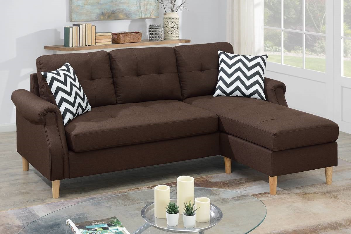 Living Room Corner Sectional Dark Coffee Polyfiber Chaise sofa Reversible Sectional image 10