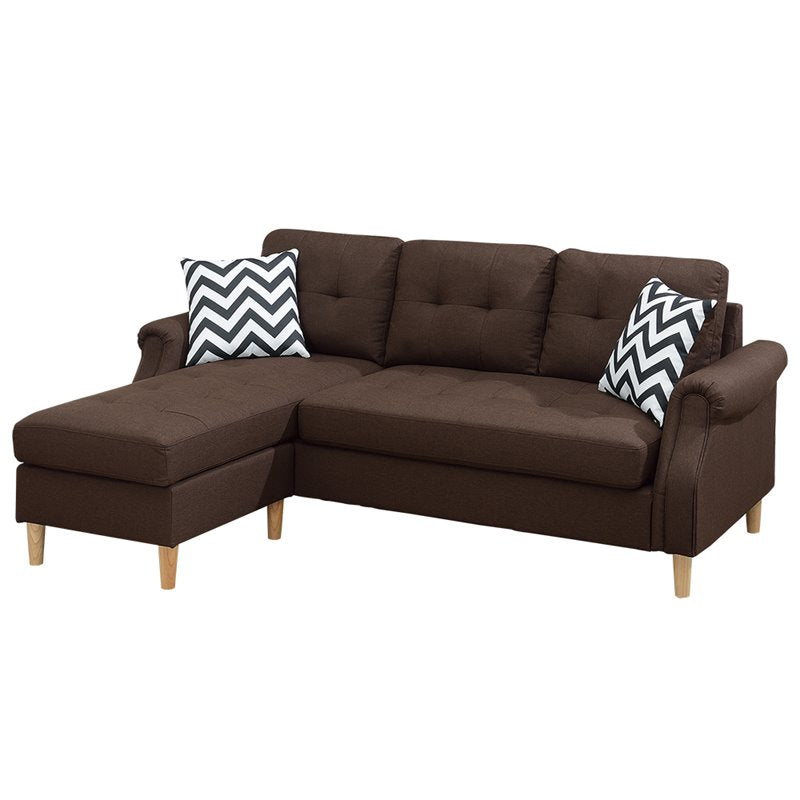 Living Room Corner Sectional Dark Coffee Polyfiber Chaise sofa Reversible Sectional image 11