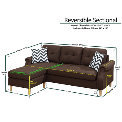 Living Room Corner Sectional Dark Coffee Polyfiber Chaise sofa Reversible Sectional image 12