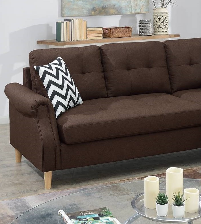 Living Room Corner Sectional Dark Coffee Polyfiber Chaise sofa Reversible Sectional image 8
