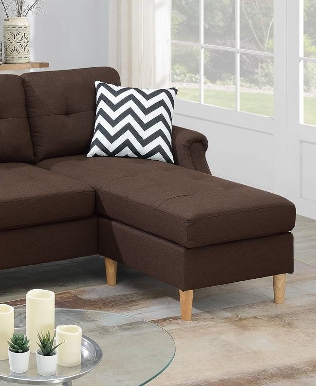 Living Room Corner Sectional Dark Coffee Polyfiber Chaise sofa Reversible Sectional image 9