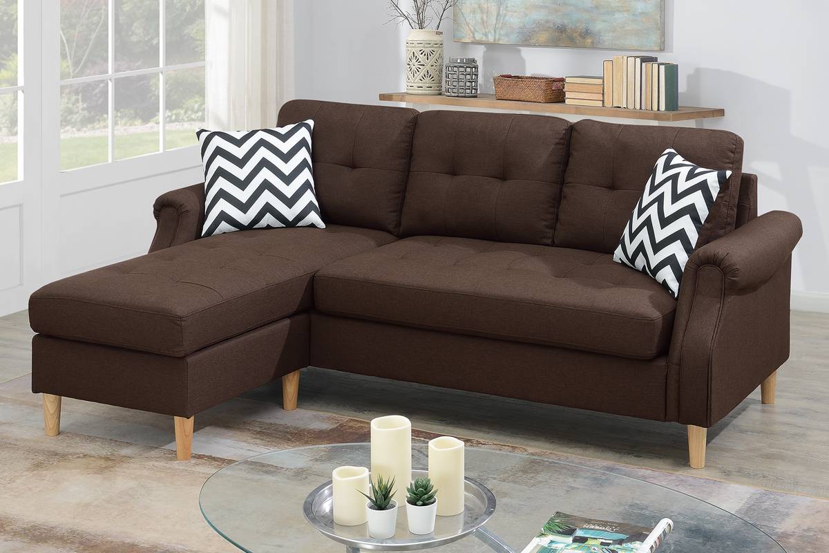Living Room Corner Sectional Dark Coffee Polyfiber Chaise sofa Reversible Sectional image 7