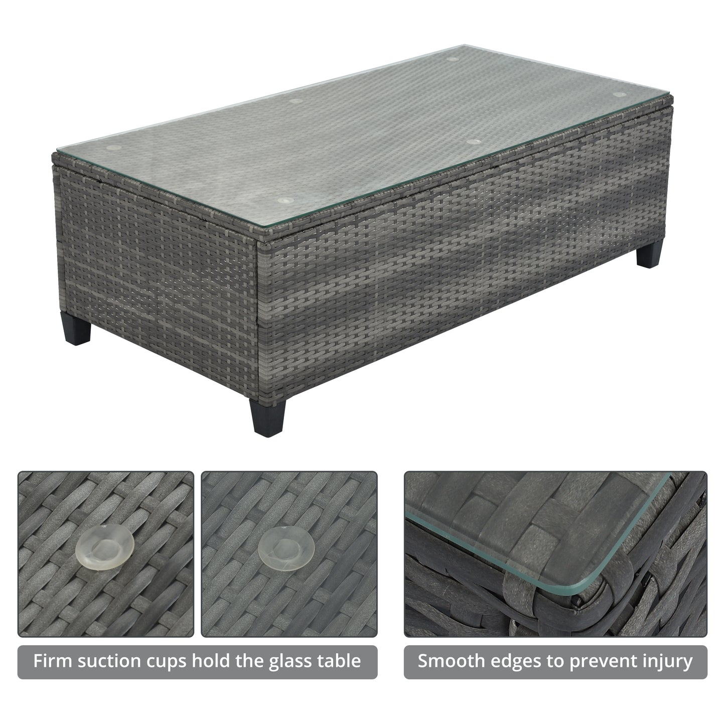 <Old SKU: FG201215AAE> 8-pieces Outdoor Wicker Round Sofa Set, Half-Moon Sectional Sets All Weather, Curved Sofa Set With Rectangular Coffee Table, PE Rattan, Movable Cushion, Gray image 6