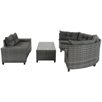<Old SKU: FG201215AAE> 8-pieces Outdoor Wicker Round Sofa Set, Half-Moon Sectional Sets All Weather, Curved Sofa Set With Rectangular Coffee Table, PE Rattan, Movable Cushion, Gray image 12