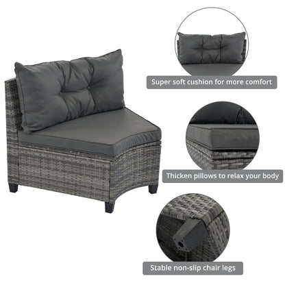 <Old SKU: FG201215AAE> 8-pieces Outdoor Wicker Round Sofa Set, Half-Moon Sectional Sets All Weather, Curved Sofa Set With Rectangular Coffee Table, PE Rattan, Movable Cushion, Gray image 4