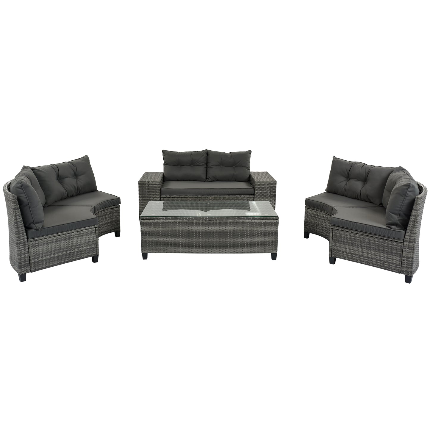 <Old SKU: FG201215AAE> 8-pieces Outdoor Wicker Round Sofa Set, Half-Moon Sectional Sets All Weather, Curved Sofa Set With Rectangular Coffee Table, PE Rattan, Movable Cushion, Gray image 10