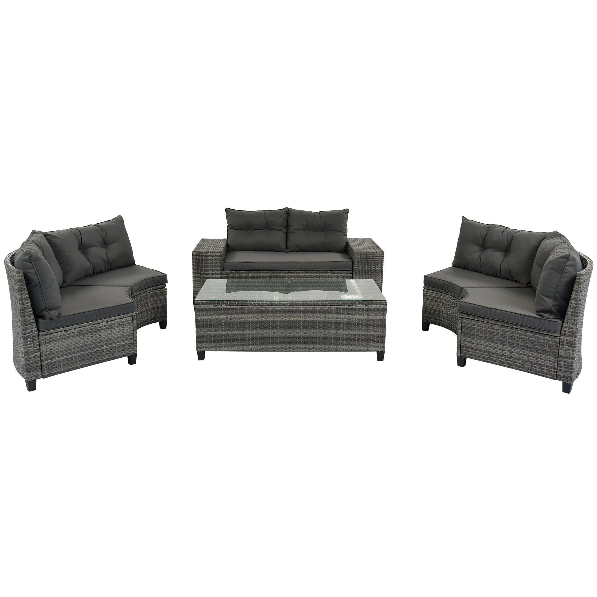 <Old SKU: FG201215AAE> 8-pieces Outdoor Wicker Round Sofa Set, Half-Moon Sectional Sets All Weather, Curved Sofa Set With Rectangular Coffee Table, PE Rattan, Movable Cushion, Gray image 10