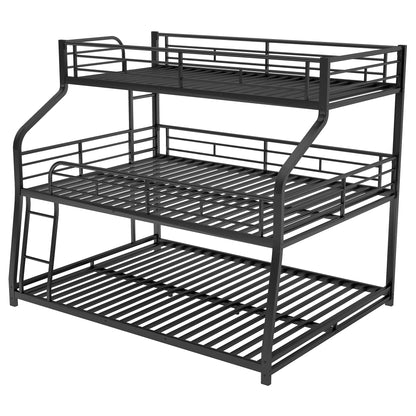 Twin XL/Full XL/Queen Triple Bunk Bed with Long and Short Ladder and Full-Length Guardrails,Black image 7