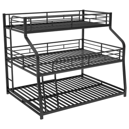 Twin XL/Full XL/Queen Triple Bunk Bed with Long and Short Ladder and Full-Length Guardrails,Black image 6