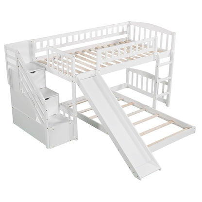 Stairway Twin over Twin Bunk Bed with Two Drawers and Slide, White(OLD SKU:LT100156AAK-1) image 11