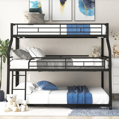 Twin XL/Full XL/Queen Triple Bunk Bed with Long and Short Ladder and Full-Length Guardrails,Black image 2