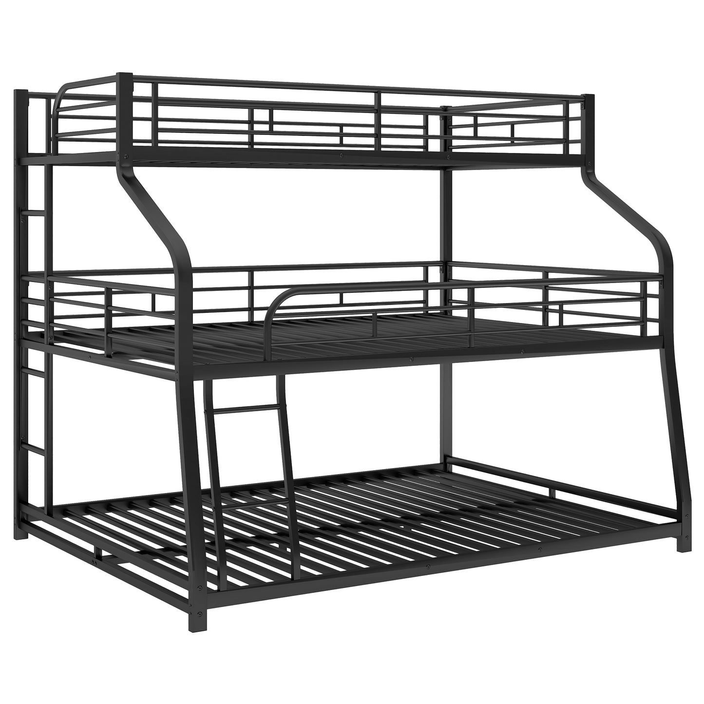 Twin XL/Full XL/Queen Triple Bunk Bed with Long and Short Ladder and Full-Length Guardrails,Black image 10