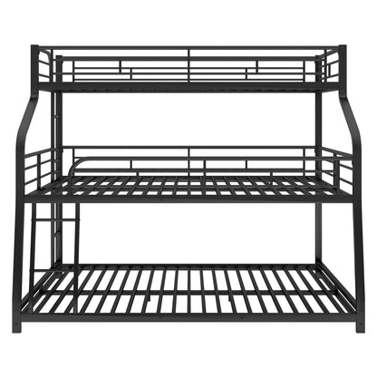 Twin XL/Full XL/Queen Triple Bunk Bed with Long and Short Ladder and Full-Length Guardrails,Black image 11