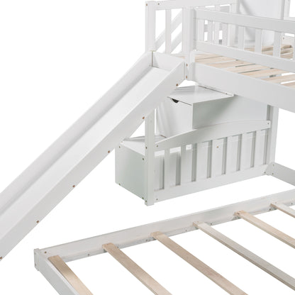Stairway Twin over Twin Bunk Bed with Two Drawers and Slide, White(OLD SKU:LT100156AAK-1) image 12