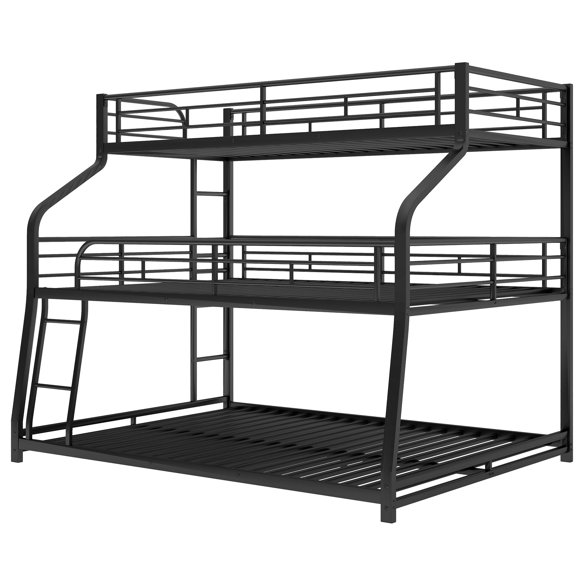 Twin XL/Full XL/Queen Triple Bunk Bed with Long and Short Ladder and Full-Length Guardrails,Black image 9