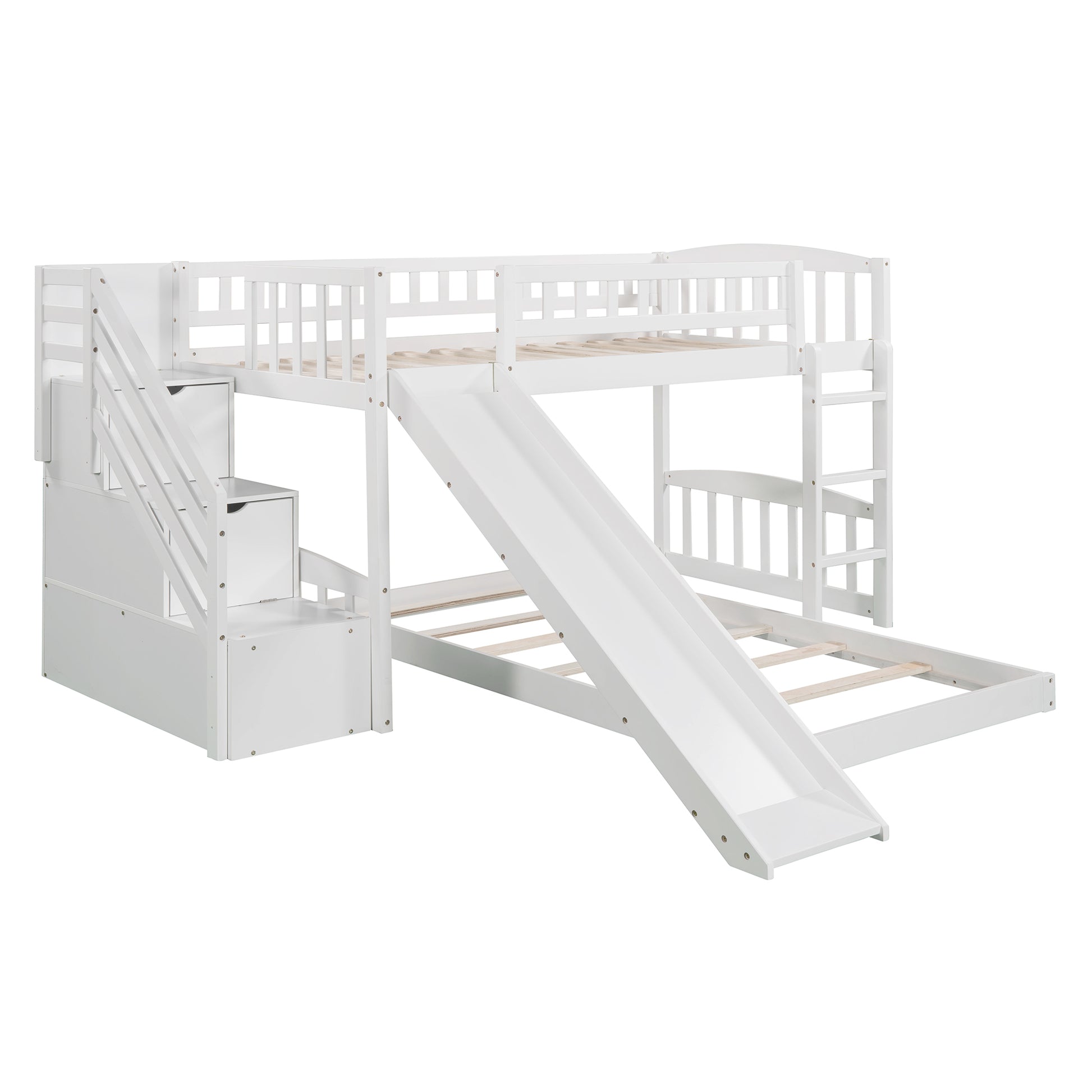 Stairway Twin over Twin Bunk Bed with Two Drawers and Slide, White(OLD SKU:LT100156AAK-1) image 10