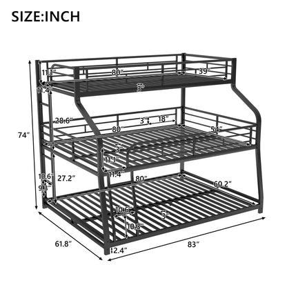 Twin XL/Full XL/Queen Triple Bunk Bed with Long and Short Ladder and Full-Length Guardrails,Black image 4