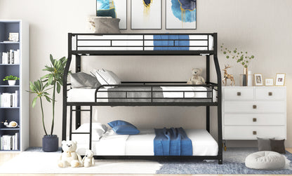 Twin XL/Full XL/Queen Triple Bunk Bed with Long and Short Ladder and Full-Length Guardrails,Black image 3