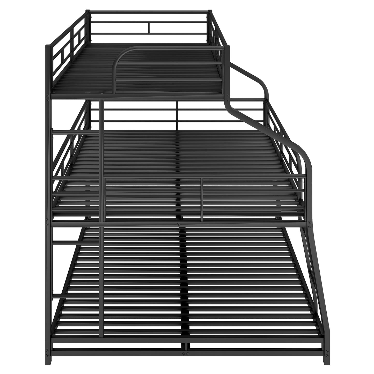 Twin XL/Full XL/Queen Triple Bunk Bed with Long and Short Ladder and Full-Length Guardrails,Black image 5