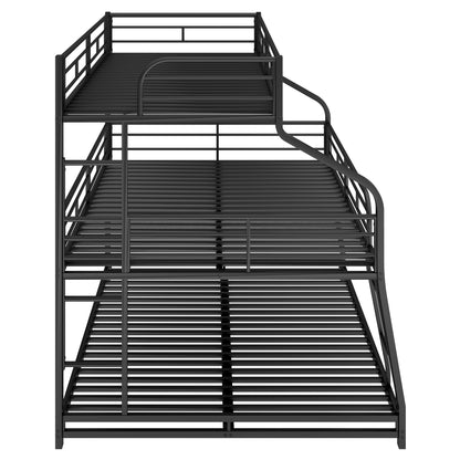 Twin XL/Full XL/Queen Triple Bunk Bed with Long and Short Ladder and Full-Length Guardrails,Black image 5