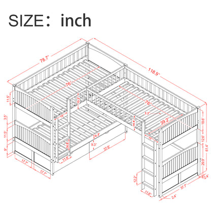 Twin Size Bunk Bed with a Loft Bed attached, with Two Drawers,White image 5