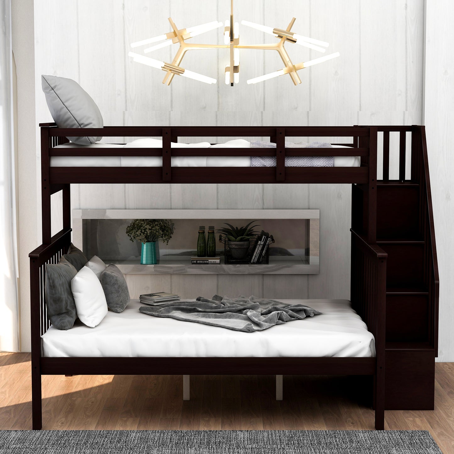 Stairway Twin-Over-Full Bunk Bed with Storage and Guard Rail for Bedroom, Espresso color(OLD SKU:LT000019AAP) image 2