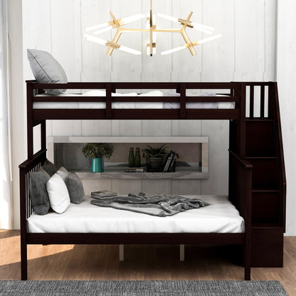 Stairway Twin-Over-Full Bunk Bed with Storage and Guard Rail for Bedroom, Espresso color(OLD SKU:LT000019AAP) image 2