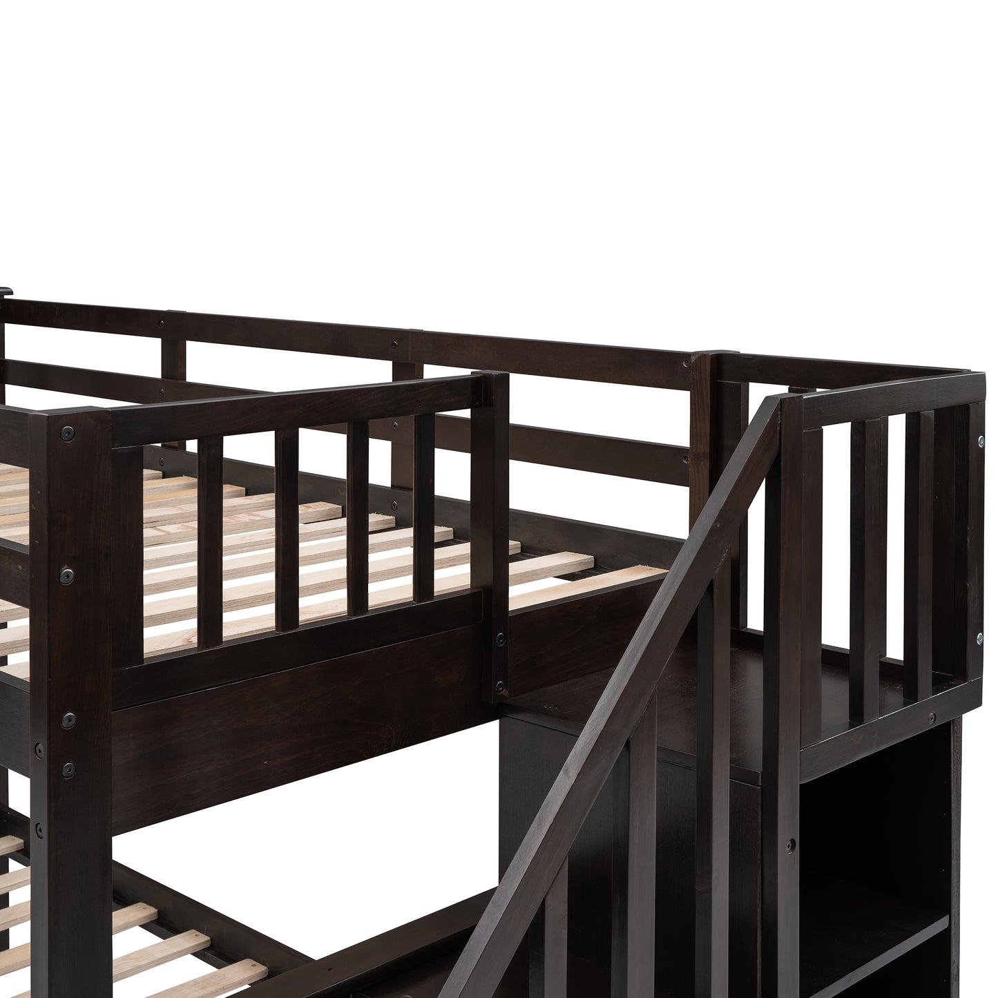 Stairway Twin-Over-Full Bunk Bed with Storage and Guard Rail for Bedroom, Espresso color(OLD SKU:LT000019AAP) image 10