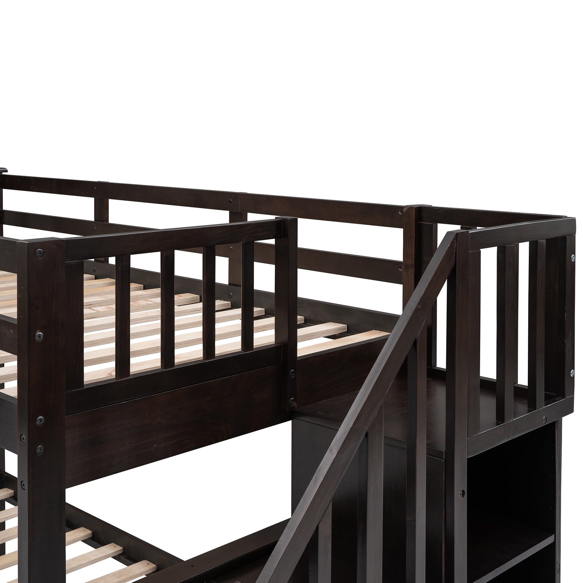 Stairway Twin-Over-Full Bunk Bed with Storage and Guard Rail for Bedroom, Espresso color(OLD SKU:LT000019AAP) image 10